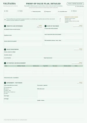First page of the Proof-of-Value Plan template, unfilled.
